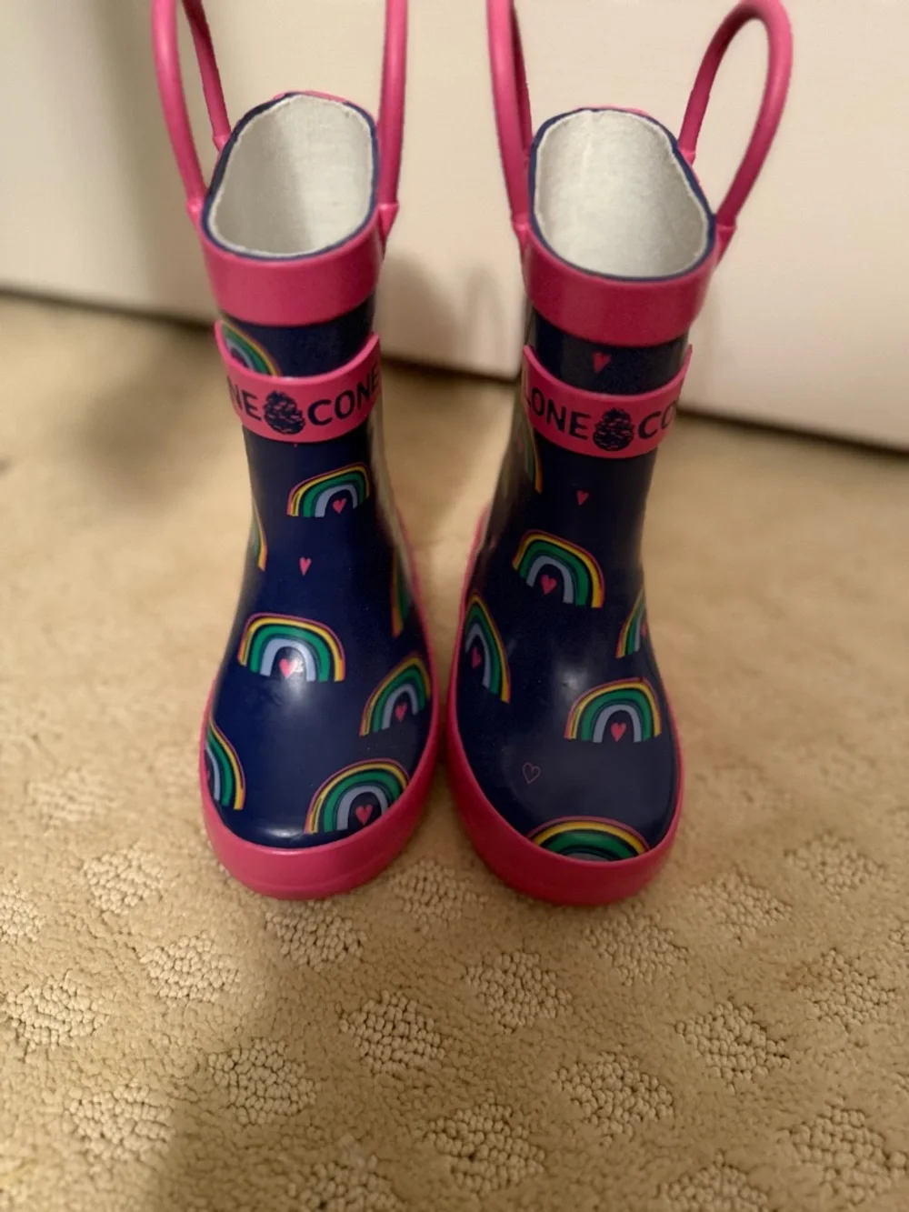 Lone Cone Rainbow Print Rain Boots - Pink & Navy